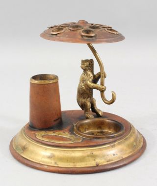 Antique 19thC Wood & Brass Figural Bear Umbrella Cigar & Match Holder,  NR 2