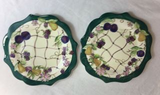 Set Of 2 Patricia Brubaker Hand - Painted Fruit Bread Or Salad Plate Plum Vintage