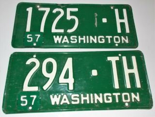 2 Vintage 1957 Washington State License Plates With 57 Metal Tabs