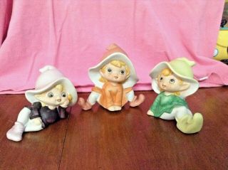 Set Of 3 Vtg Fairy Elves Pixies Sprites Homco Stamp 5213 Ceramic Or Porcelain