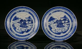 Pair Antique Chinese Blue And White Porcelain Plate 18th/19th C Qing A