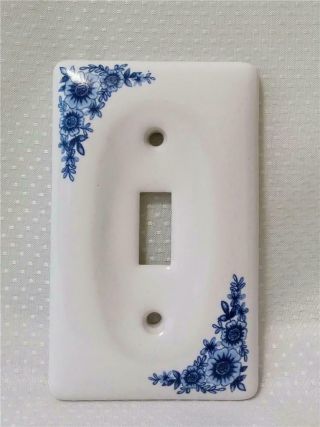 Vintage Porcelain Wall Plate Single Toggle Switch Plate Delft Blue Floral Design