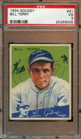 1934 Goudey Baseball Card 21 Hofer Bill Terry Psa 3 Vg