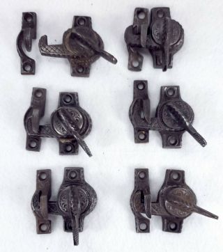 6 Antique 1884 Ives Patent Eastlake Victorian Iron Window Hardware Sash Locks