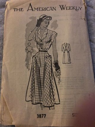 Ff Vintage 1940’s “the American Weekly” Mail Order Sewing Pattern 3877 Size 20.