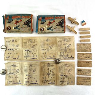 Vintage 1939 Ace Whitman Balsa Wood Plane Models Set 1 Complete & Partial Set 2