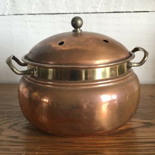 Vintage Copper Brass Potpourri Incense Burner Pot Bowl With Lid And Handles