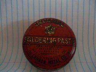 Vintage Tin Imperial Soldering Paste With Contents 2 " Wide Canada Metal Co.