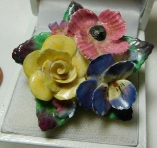Vintage China Forget Me Not Yellow Rose Blue Pansy Pink Anemone Brooch England
