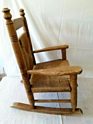 Vintage Antique Mid Century Solid Oak Woven Rope Big Child ' s Rocking Chair 3