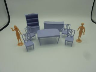 Vintage Mpc Plastic Doll House Dollhouse Furniture Set Dining Room Set Chairs A1