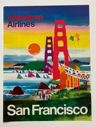 Vintage 1970s San Francisco American Airlines Travel Poster,  D.  Kingman