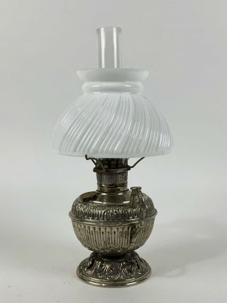 Antique B&h Bradley Hubbard Jr Nickel Plated Finger Oil Lamp 1892 Center Draft