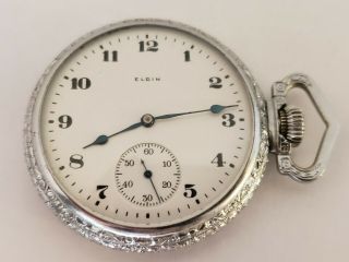 Antique 1902 Elgin 17j Ornate Art Deco Silver 16s Gents Pocket Watch 242