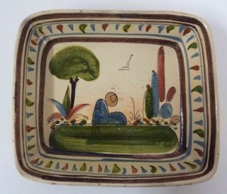 Vintage Mexican Cactus Mexico Hand Painted Ceramic Pottery Serving Dish