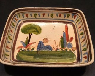 Vintage Mexican Cactus Mexico Hand Painted Ceramic Pottery Serving Dish 3