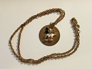 Vintage Walt Disney Mickey Mouse Gold Tone Pendant Necklace 24 "