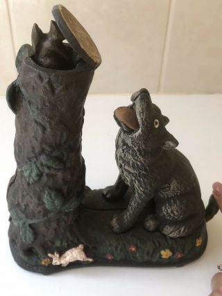 Vintage Hubley Mechanical Cast Iron Wolf Coin Bank - Patent 7.  23 - 1883