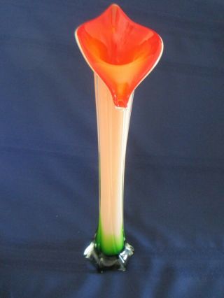 Vintage Art Blown Glass Jack In The Pulpit/calla Lily 15 - 3/4 " Bud Vase