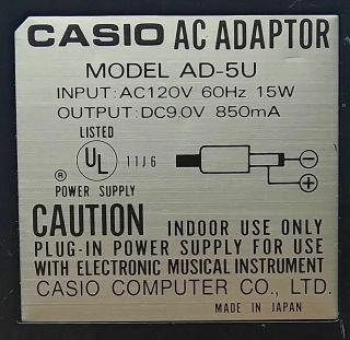 Casio AD - 5U Power Supply AC Adapter for Vintage 9V CT MT HT HZ CZ SA Keyboards. 3