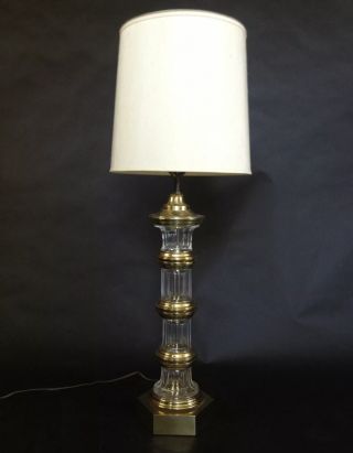 Mid Century Modern Hollywood Regency Heavy Glass Brass Table Lamp Chapman