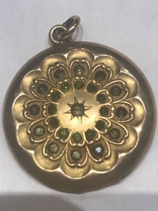 Antique Foster & Bailey Gold Tone Locket With Diamonds And Peridots