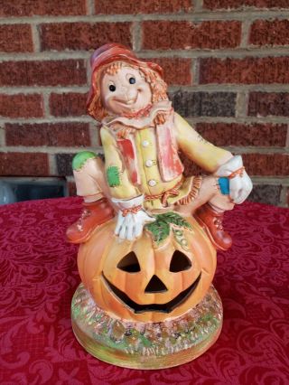 Vintage 1988 Lefton Handpainted Scarecrow On Jack O 