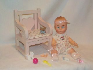 Sweet 8 " Vintage Molded Hair Baby Doll W/ Pink Chair & Toys