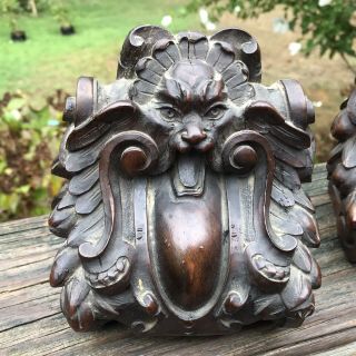 Antique Pair 19th Century Ornately Hand Carved Wooden Bookends 2