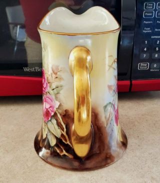 Antique Limoges Water Pitcher Hand Painted Roses Gold Trim 8 