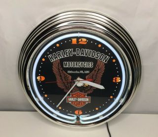 Harley Davidson Neon Wall Clock Eagle Bar & Shield Light Spr - 89 W/ Ac Adapter