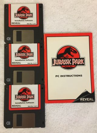 Rare Jurassic Park Pc Game 3.  5 Inch Floppy Disk Reveal 1993 Collectors Vintage