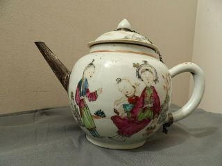 Fine Antique Chinese Export Teapot 18th Cent.  Porcelain Silver Mounted Ca.  1740