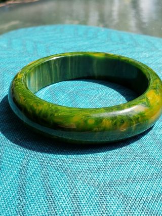 Vintage Green/yellow Marbled Bakelite Bangle Bracelet