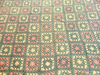 Afghan Hand Crochet Granny Squares Blanket Throw Vtg 70 