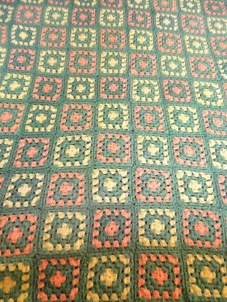 Afghan Hand Crochet Granny Squares BLANKET THROW Vtg 70 ' s Green Orange 42x88 2
