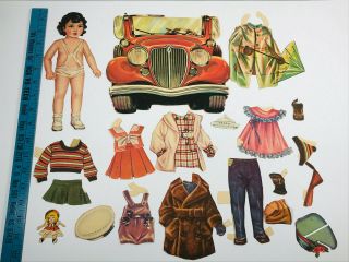Vintage 40s 50s Paper Doll Cut Out Teddy Boy Car W/ Clothes Accessories