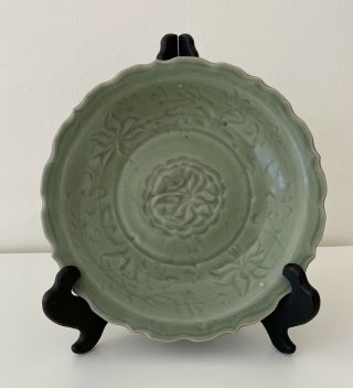 Old Chinese Longquan Celadon Glaze Plate Stoneware Porcelain 11 " Diameter