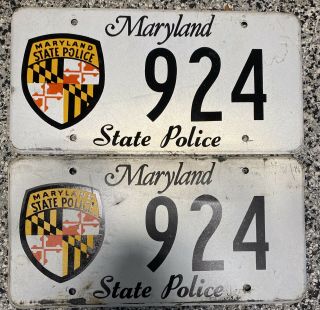 Vintage Maryland State Police License Plates Tag 924 (pair)