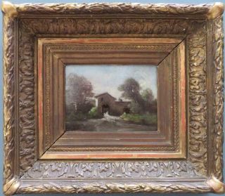 Interesting French Antique Oil Painting On Panel Indistinctly Signed Barbizon