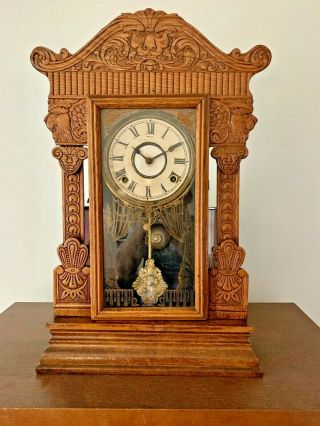 Gilbert Jewell No.  11 Antique Shelf Gingerbread Kitchen Clock