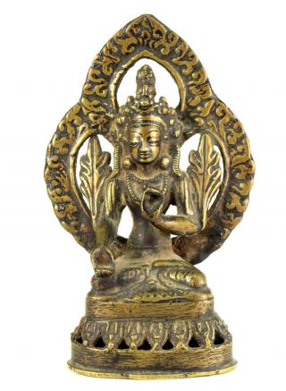 Antique 19th C.  Tibetan Bronze Figure Of Buddhist Deity Tara On Lotus Throne