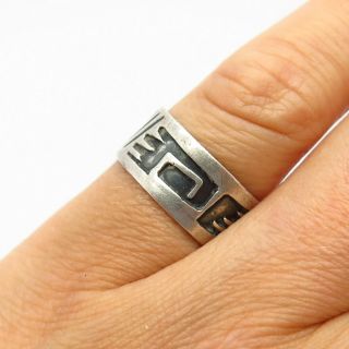 925 Sterling Silver Vintage Mexico Tribal Design Band Ring Size 6