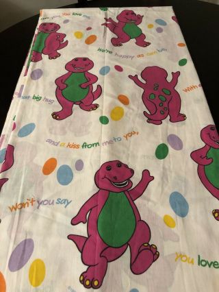 Barney The Dinosaur Flat Bed Sheet Twin " I Love You " Vintage 1992 1pc