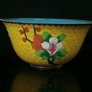 15cm Collect Chinese Old Cloisonne Copper Brass Flower Peony Bowl Cup Ppd
