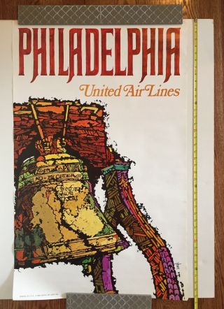 1968 Vintage United Air Lines Philadelphia Travel Poster Jebary