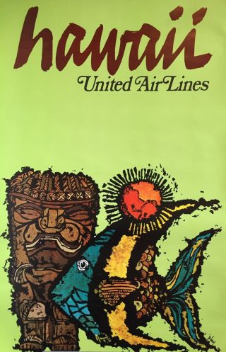 1967 Vintage United Air Lines Hawaii Travel Poster Jebary
