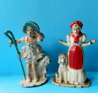 2 Vintage Barclay Manoil Tommy Toy Nursery Rhyme Figures Bo Peep Mother Hubbard