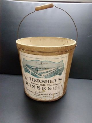 Antique Vintage Hershey Chocolate Kisses 25 Lb.  Bucket With Label Early 1900 
