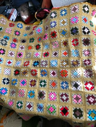 Vintage Hand Crocheted Afghan Throw W/ Granny Squares
